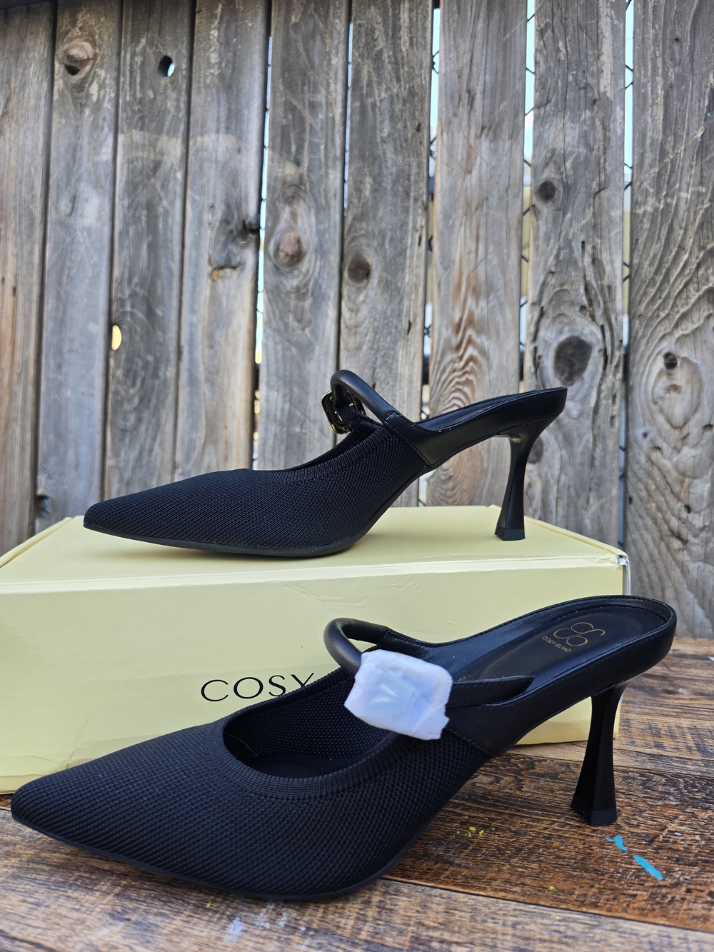 Cozy Island GraceLihte Black Mesh Pointed Toe Mule Heels Size 7.5 - Picture 2 of 13
